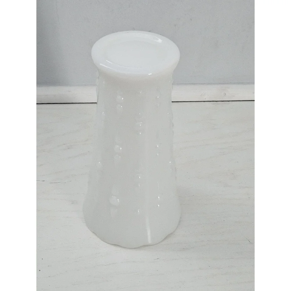 White Milk Glass Vase Teardrop and Pearls Scalloped‎ Edge Flared 7.25